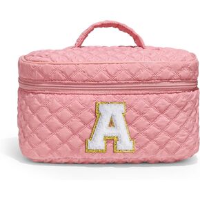YOOLIFE Personalized Gifts Monogram Makeup Bag - Make Up Bag for Teens Womens Travel Makeup Bag Cosmetic Bags for Girls Makeup Organizer Bag Pink Makeup Bag Wife Gifts for Women Her Girls Letter S