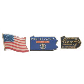 Pennsylvania Keystone State & United States American Flag Lapel Pin or Hat Pin & Tie Tack Set with Clutch Back by Novel Merk