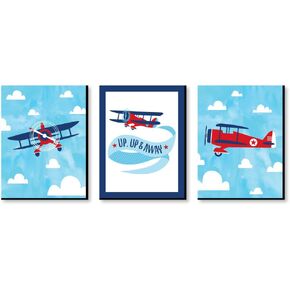 Big Dot of Happiness Taking Flight - Airplane - Vintage Plane Baby Boy Nursery Wall Art and Kids Room Decorations - Gift Ideas - 7.5 x 10 inches - Set of 3 Prints