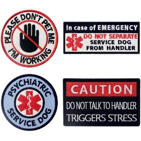 Service Dog Do Not Pet Separate from Handler Triggers Stress Psychiatric Medic Paramedic Star of Life Vest/Harnesses Morale Tactical Patch Embroidered Badge Fastener Hook & Loop Emblem, 4 Pcs