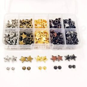 200 Sets 12MM Star Shape Leather Rivets Metal Studs Garment Rivets Hardware Accessories for Clothes Shoes Bags Belts DIY Leather Craft Supplies, 5 Colors