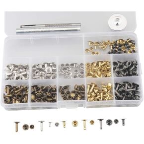 ALLinONE 180 Sets 6mm & 8mm 4 Colors Single Cap Rivets with 3pcs Tools for Leather Craft Repairs DIY Apparel Sewing Fabric Garment Decorations Rivets