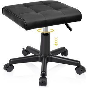 Adjustable Leg Rest with Wheels Leather Footrest for Office Desk & Gaming Chairs - Ergonomic Footrest and Office Chair Foot Rest with Thick Padding
