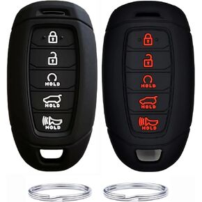 2Ps 5 Buttons Silicone Rubber Key Fob Cover Compatible with 2017-2023 Hyundai Palisade Kona Veloster i30 Ix35 Solaris Azera Grandeur Elantra Ig (2ps Black)