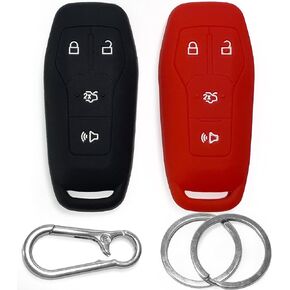 2-pack Click&Fit Silicone Key Fob Covers for 2013-2017 Ford F-150 Explorer Mustang Fusion Edge – Car remote key shell rubber protector 4-Buttons, Black & Red