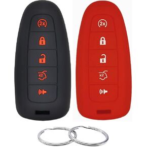 Silicone Rubber Key Fob Cover Compatible with (5 Buttons) 2011-2015 Ford Edge Escape Explorer Flex Focus Taurus M3N5WY8609 7812A-5WY8609 164-R8092 (Black Black)