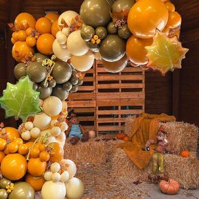 Fall Balloons Garland Kit for Autumn Party Decorations,Lemon Yellow Apricot Khaki Balloons with Maple Leaves Foil Balloons for Baby Shower Birthday ThanksGiving Party Decorations