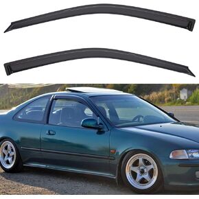 Set of 2 Front Smoke Sun/Rain Guard Outside Mount Tape-On Acrylic Window Visors Compatible with 92-95 Civic 2-Door Coupe/3-Door Hatchback