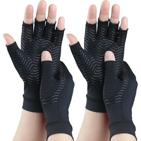 2 Pairs Copper Arthritis Gloves for Carpal Tunnel Pain Relief, Compression Gloves to Alleviate Hand Pain,Swelling,Fingerless Typing Gloves for Rheumatoid,Tendonitis for Women&Men (Medium)