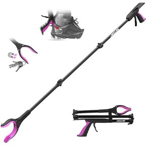 Jellas 44 Inch Reacher Grabber Tool with Shoehorn, 360° Rotating Head, Foldable Claw Grabber with Strong Grip Magnetic Tip, Reaching Assist Tool for Trash Pick Up, Litter Picker (Purple) in Kuwait