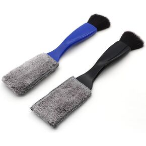 2Pack Double Head Brush for Car Clean, 2 in 1 Cleaning BrushesTools for Detailing Interior Car Duster Car Air Vents Dashboard, Black