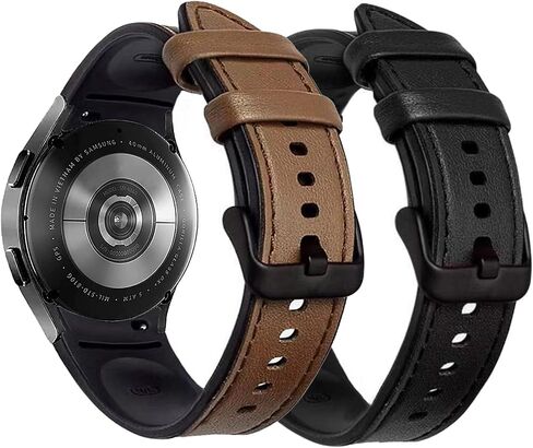 No Gaps Band Compatible with Samsung Galaxy Watch 6/5/ 4 40mm 44mm, Genuine Leather with Silicone Replacement Bracelet Bands Strap for Galaxy Watch 5 Pro/Watch 6 43mm 47mm/4 Classic 42mm 46mm in Kuwait