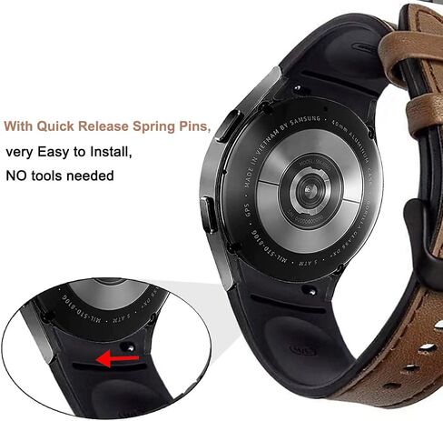 No Gaps Band Compatible with Samsung Galaxy Watch 6/5/ 4 40mm 44mm, Genuine Leather with Silicone Replacement Bracelet Bands Strap for Galaxy Watch 5 Pro/Watch 6 43mm 47mm/4 Classic 42mm 46mm in Kuwait