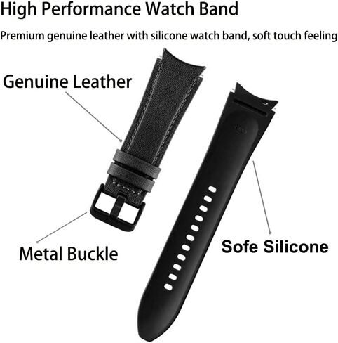 No Gaps Band Compatible with Samsung Galaxy Watch 6/5/ 4 40mm 44mm, Genuine Leather with Silicone Replacement Bracelet Bands Strap for Galaxy Watch 5 Pro/Watch 6 43mm 47mm/4 Classic 42mm 46mm in Kuwait