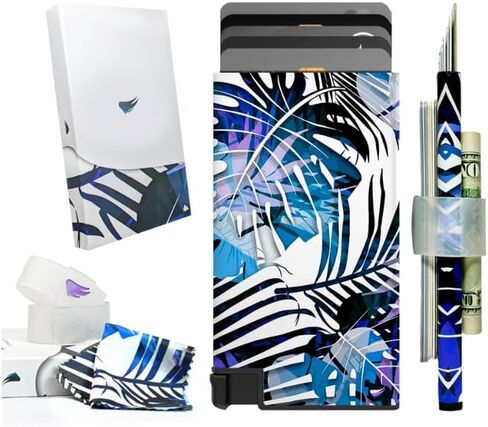 Sleek card holder for patriots - Glossy aluminum RFID blocking slim wallet, complete packaging w/design & accesories, original gift for someone you love in Saudi Arabia