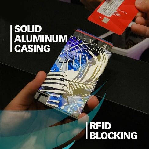 Sleek card holder for patriots - Glossy aluminum RFID blocking slim wallet, complete packaging w/design & accesories, original gift for someone you love in Saudi Arabia