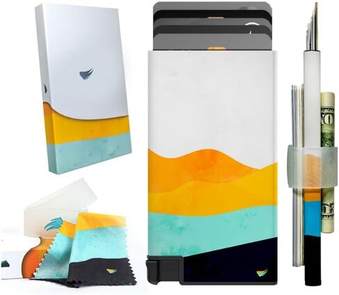 Sleek card holder for patriots - Glossy aluminum RFID blocking slim wallet, complete packaging w/design & accesories, original gift for someone you love in Saudi Arabia
