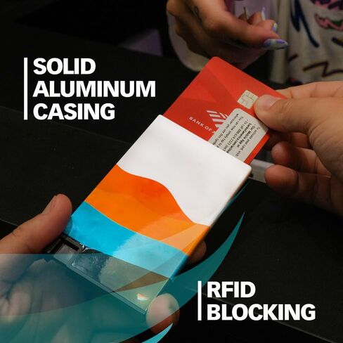 Sleek card holder for patriots - Glossy aluminum RFID blocking slim wallet, complete packaging w/design & accesories, original gift for someone you love in Saudi Arabia