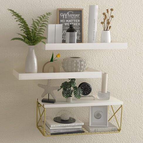 أرفف عائمة مكونة من 3+1 طبقة مع سلة تخزين سلكية، وأرفف حمام فوق المرحاض مع حاجز حماية معدني واقٍ، وأرفف حائط خشبية للمطبخ وغرفة النوم وغرفة المعيشة والنباتات (أسود) in Kuwait