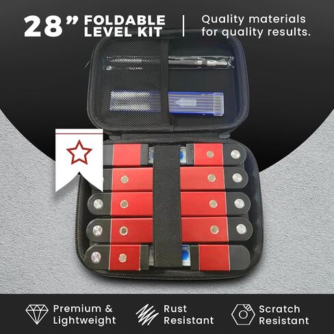 28" Foldable Level Tool Set, Multi-Function Magnetic Leveler Tool with Carrying Case & Construction Pencil with 45°/90°/180° Multi-Angle Bubble Perfect for Carpenter, Builder, & Plumbers - Black in Saudi Arabia