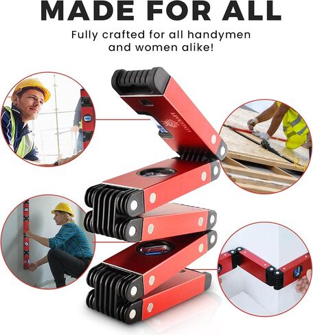 28" Foldable Level Tool Set, Multi-Function Magnetic Leveler Tool with Carrying Case & Construction Pencil with 45°/90°/180° Multi-Angle Bubble Perfect for Carpenter, Builder, & Plumbers - Black in Saudi Arabia