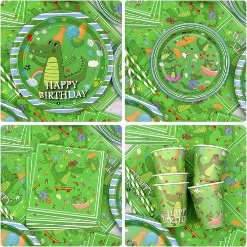 ديكورات حفلات أعياد الميلاد من التماسيح - لوازم حفلات التماسيح بما في ذلك اللافتة والأطباق والأكواب والمناديل ومفارش المائدة لديكورات حفلات التماسيح - تكفي 20 شخصًا (أ) in Kuwait