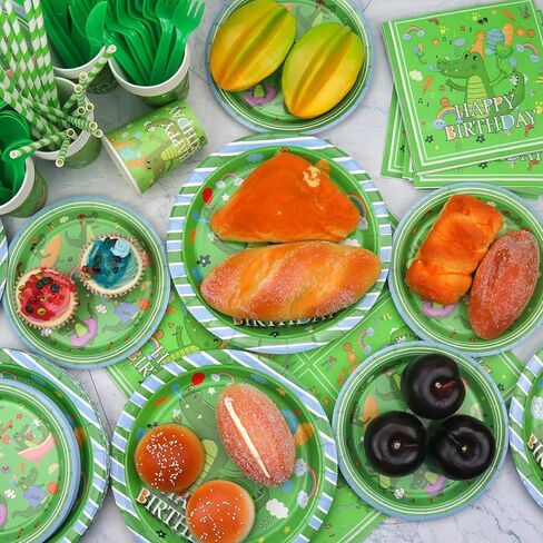 ديكورات حفلات أعياد الميلاد من التماسيح - لوازم حفلات التماسيح بما في ذلك اللافتة والأطباق والأكواب والمناديل ومفارش المائدة لديكورات حفلات التماسيح - تكفي 20 شخصًا (أ) in Kuwait