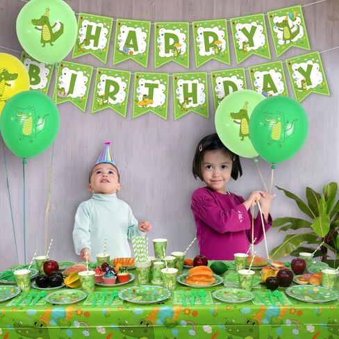 ديكورات حفلات أعياد الميلاد من التماسيح - لوازم حفلات التماسيح بما في ذلك اللافتة والأطباق والأكواب والمناديل ومفارش المائدة لديكورات حفلات التماسيح - تكفي 20 شخصًا (أ) in Kuwait