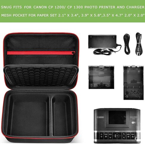 حافظة ALKOO متوافقة مع طابعة الصور اللاسلكية المدمجة Canon SELPHY CP1300/ CP1200/ CP1500 ومجموعة الحبر/الورق الملون - حقيبة تخزين منظمة فقط (أسود بالكامل) in Saudi Arabia