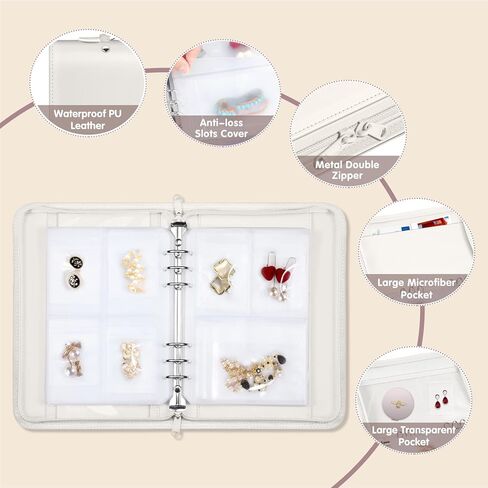 Bundle: Jewelry Travel Organizer Case PU Leather Jewelry Storage Book + Double Layer Jewelry Travel Organizer Case for Necklaces, Earrings, Bracelets(Pearl White+White) in Kuwait