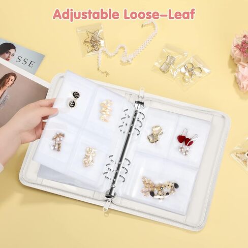 Bundle: Jewelry Travel Organizer Case PU Leather Jewelry Storage Book + Double Layer Jewelry Travel Organizer Case for Necklaces, Earrings, Bracelets(Pearl White+White) in Kuwait