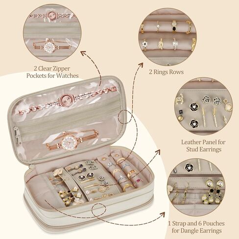 Bundle: Jewelry Travel Organizer Case PU Leather Jewelry Storage Book + Double Layer Jewelry Travel Organizer Case for Necklaces, Earrings, Bracelets(Pearl White+White) in Kuwait