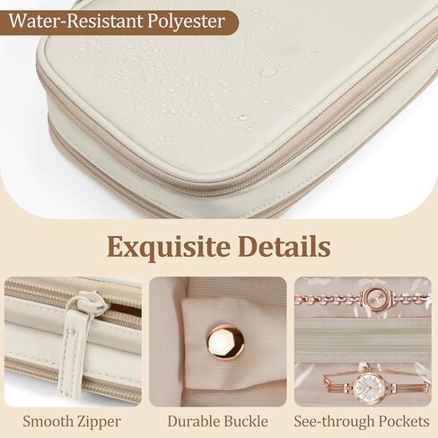 Bundle: Jewelry Travel Organizer Case PU Leather Jewelry Storage Book + Double Layer Jewelry Travel Organizer Case for Necklaces, Earrings, Bracelets(Pearl White+White) in Kuwait