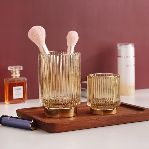 Tiita Glass Makeup Brush Holder Organizer - Crystal Clear Desktop Stationery Storage for Cosmetics, Vintage Style Makeup Brush Cup, Pen and Pencil Holder, Toothbrush Holders in Saudi Arabia
