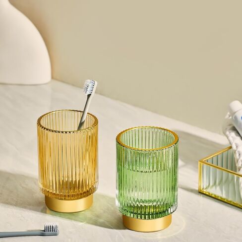 Tiita Glass Makeup Brush Holder Organizer - Crystal Clear Desktop Stationery Storage for Cosmetics, Vintage Style Makeup Brush Cup, Pen and Pencil Holder, Toothbrush Holders in Saudi Arabia