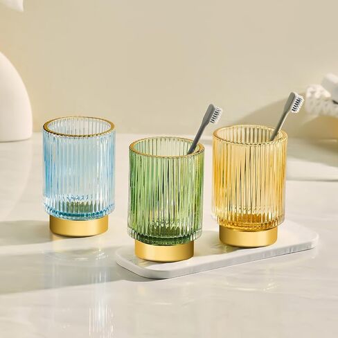 Tiita Glass Makeup Brush Holder Organizer - Crystal Clear Desktop Stationery Storage for Cosmetics, Vintage Style Makeup Brush Cup, Pen and Pencil Holder, Toothbrush Holders in Saudi Arabia
