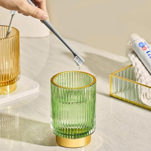 Tiita Glass Makeup Brush Holder Organizer - Crystal Clear Desktop Stationery Storage for Cosmetics, Vintage Style Makeup Brush Cup, Pen and Pencil Holder, Toothbrush Holders in Saudi Arabia