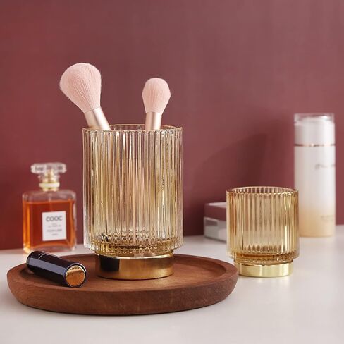 Tiita Glass Makeup Brush Holder Organizer - Crystal Clear Desktop Stationery Storage for Cosmetics, Vintage Style Makeup Brush Cup, Pen and Pencil Holder, Toothbrush Holders in Saudi Arabia