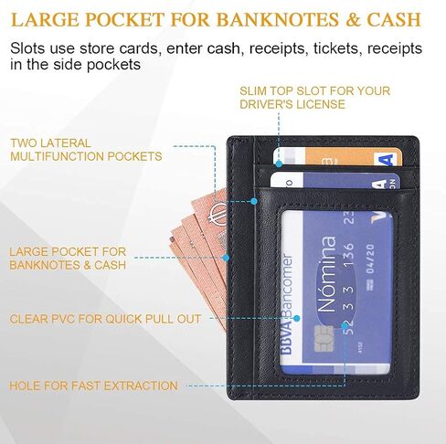 Minimalist Wallet, RFID Blocking Anti Theft Leather Credit Card Pocket Purse with Card Slots, Gift for Men & Women - Black, L2us-2125021, #2 Black, 11.2 x 8.3 x 1 cm in Saudi Arabia