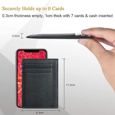 Minimalist Wallet, RFID Blocking Anti Theft Leather Credit Card Pocket Purse with Card Slots, Gift for Men & Women - Black, L2us-2125021, #2 Black, 11.2 x 8.3 x 1 cm in Saudi Arabia