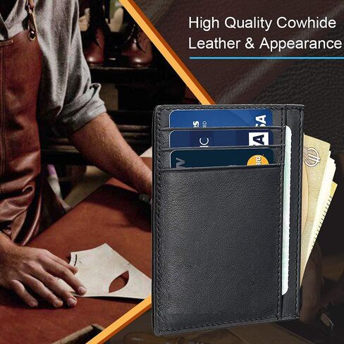Minimalist Wallet, RFID Blocking Anti Theft Leather Credit Card Pocket Purse with Card Slots, Gift for Men & Women - Black, L2us-2125021, #2 Black, 11.2 x 8.3 x 1 cm in Saudi Arabia