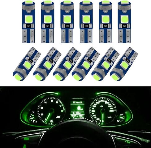 12 قطعة لمبة T5 LED، مصابيح إضاءة LED، 3030 رقاقة فائقة السطوع 74 73 37 2721 لمبات إضاءة LED Canbus خالية من الأخطاء لمقياس لوحة أجهزة قياس لوحة أجهزة القياس التلقائية (أخضر) in Saudi Arabia