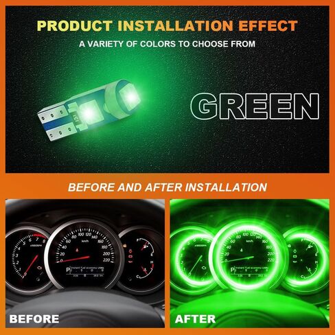 12 قطعة لمبة T5 LED، مصابيح إضاءة LED، 3030 رقاقة فائقة السطوع 74 73 37 2721 لمبات إضاءة LED Canbus خالية من الأخطاء لمقياس لوحة أجهزة قياس لوحة أجهزة القياس التلقائية (أخضر) in Saudi Arabia