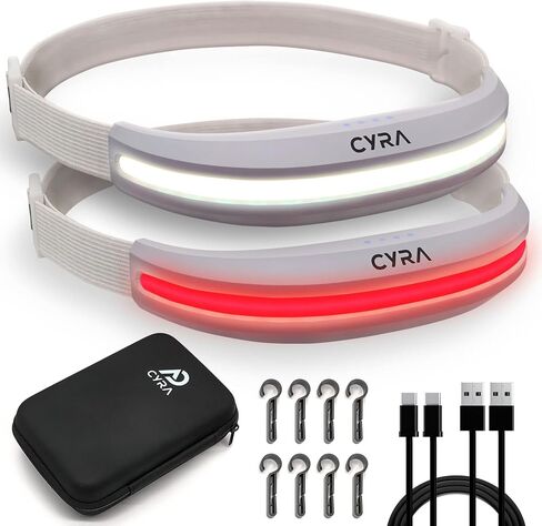 CYRA LED Headlamp Rechargeable USB-C, IPX4 Red Light Option 230°, 400 Lumen Wide Beam Hard Hat Light, 2.1oz Lightweight lightbar Head Lamp for Hiking & Camping Accessories, Running, Outdoor, Adults in Saudi Arabia