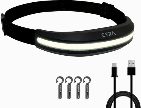 CYRA LED Headlamp Rechargeable USB-C, IPX4 Red Light Option 230°, 400 Lumen Wide Beam Hard Hat Light, 2.1oz Lightweight lightbar Head Lamp for Hiking & Camping Accessories, Running, Outdoor, Adults in Saudi Arabia
