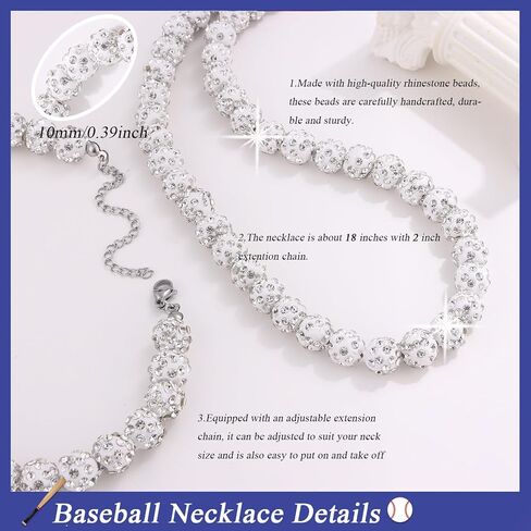 Baseball Ice Necklace - Baseball Beaded Necklace - Bling Baseball Necklace - Athlete Inspired Rhinestone Necklace Accessories Gift for Boys Men in Saudi Arabia