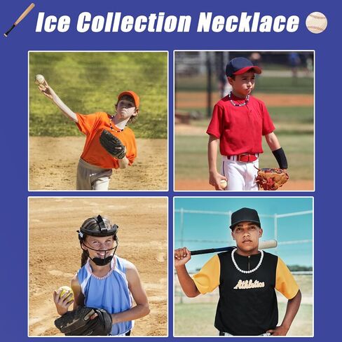 Baseball Ice Necklace - Baseball Beaded Necklace - Bling Baseball Necklace - Athlete Inspired Rhinestone Necklace Accessories Gift for Boys Men in Saudi Arabia