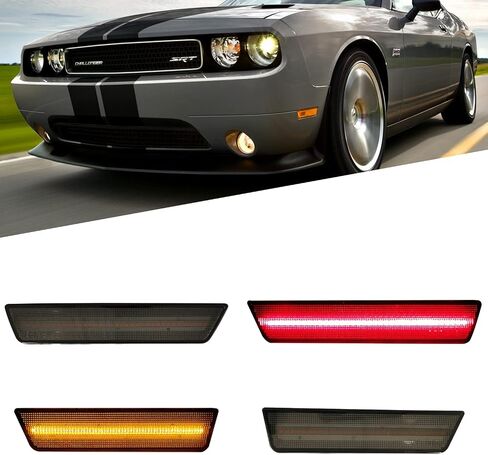 مصابيح LED للعلامات الجانبية بعدسات مدخنة متوافقة مع دودج تشالنجر 2008-2014 وشاحن 2011-14 (عبوة من 4 قطع، قطعتان أماميتان من مصابيح LED الكهرمانية وقطعتان من مصابيح LED الحمراء الخلفية) in Saudi Arabia