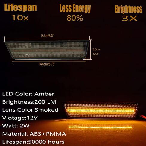 مصابيح LED للعلامات الجانبية بعدسات مدخنة متوافقة مع دودج تشالنجر 2008-2014 وشاحن 2011-14 (عبوة من 4 قطع، قطعتان أماميتان من مصابيح LED الكهرمانية وقطعتان من مصابيح LED الحمراء الخلفية) in Saudi Arabia