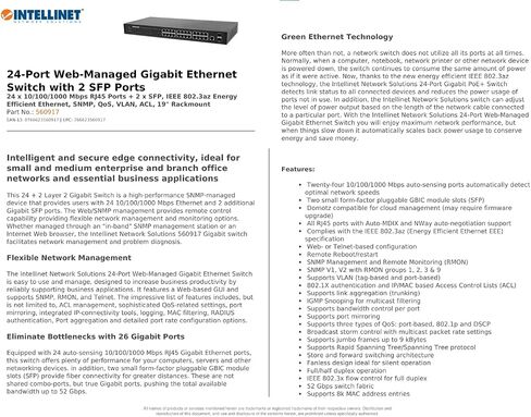 Intellinet 24 Port Web Managed Gigabit Ethernet Switch with 2 SFP Ports –with 19" Rackmount Brackets, SNMP Management and Remote Monitoring, Metal Housing, Fanless & Quiet–3 Yr Mfg Warranty-560917 in Saudi Arabia
